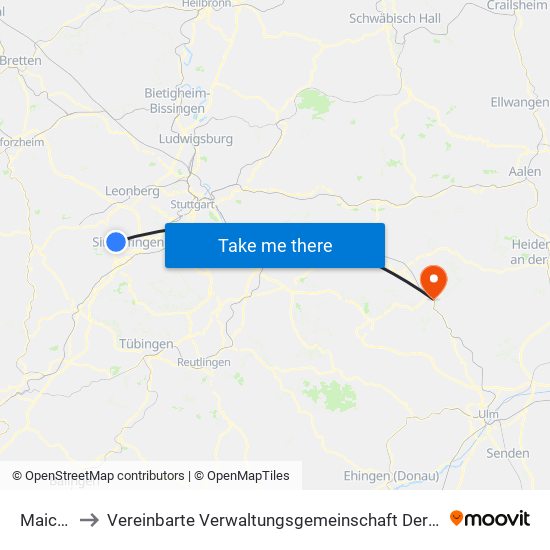 Maichingen to Vereinbarte Verwaltungsgemeinschaft Der Stadt Geislingen An Der Steige map