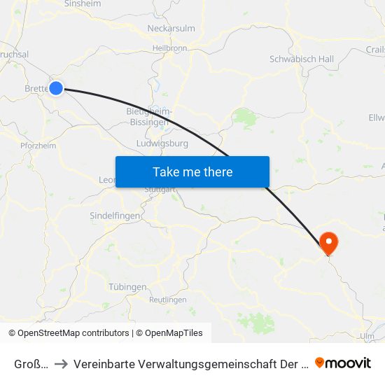 Großvillars to Vereinbarte Verwaltungsgemeinschaft Der Stadt Geislingen An Der Steige map