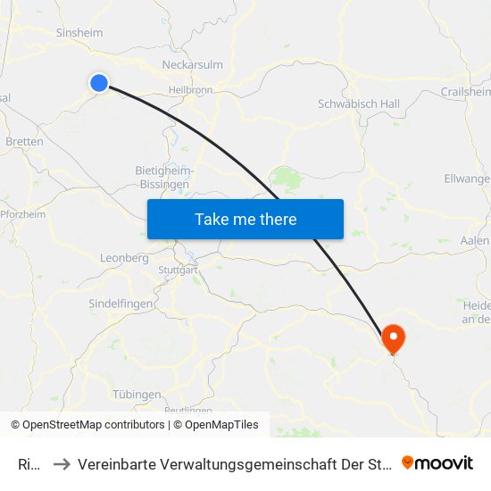 Richen to Vereinbarte Verwaltungsgemeinschaft Der Stadt Geislingen An Der Steige map