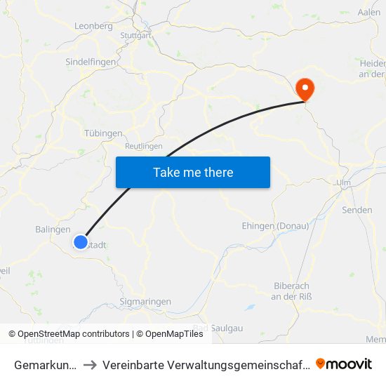 Gemarkung Pfeffingen to Vereinbarte Verwaltungsgemeinschaft Der Stadt Geislingen An Der Steige map