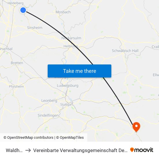 Waldhilsbach to Vereinbarte Verwaltungsgemeinschaft Der Stadt Geislingen An Der Steige map