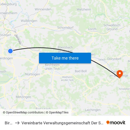 Birkach to Vereinbarte Verwaltungsgemeinschaft Der Stadt Geislingen An Der Steige map