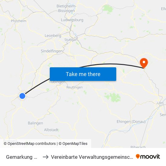 Gemarkung Mühlen am Neckar to Vereinbarte Verwaltungsgemeinschaft Der Stadt Geislingen An Der Steige map