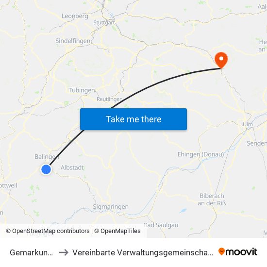 Gemarkung Weilstetten to Vereinbarte Verwaltungsgemeinschaft Der Stadt Geislingen An Der Steige map