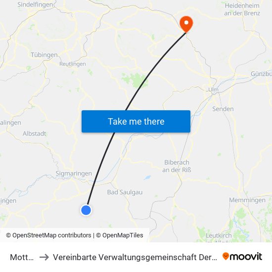 Mottschieß to Vereinbarte Verwaltungsgemeinschaft Der Stadt Geislingen An Der Steige map
