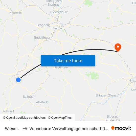 Wiesenstetten to Vereinbarte Verwaltungsgemeinschaft Der Stadt Geislingen An Der Steige map