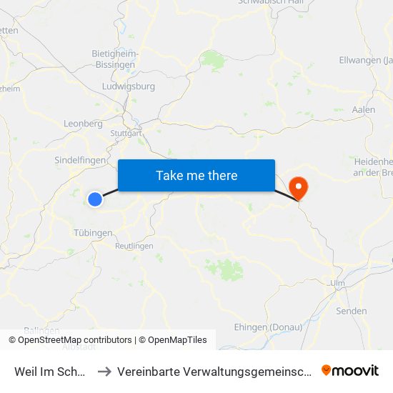 Weil Im Schönbuch (Kernort) to Vereinbarte Verwaltungsgemeinschaft Der Stadt Geislingen An Der Steige map