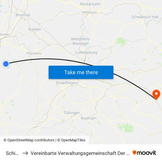 Schielberg to Vereinbarte Verwaltungsgemeinschaft Der Stadt Geislingen An Der Steige map