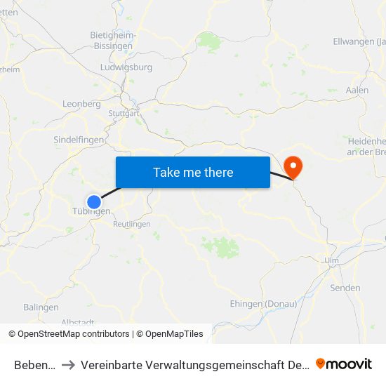 Bebenhausen to Vereinbarte Verwaltungsgemeinschaft Der Stadt Geislingen An Der Steige map