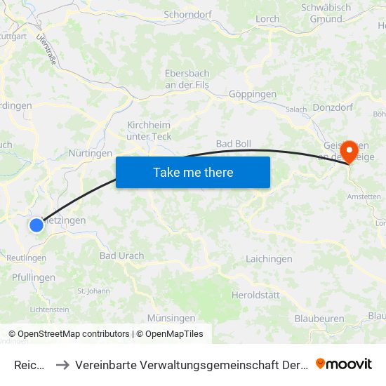 Reicheneck to Vereinbarte Verwaltungsgemeinschaft Der Stadt Geislingen An Der Steige map