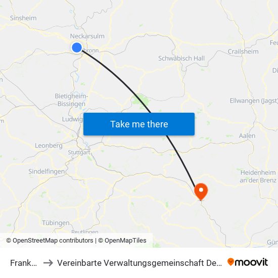 Frankenbach to Vereinbarte Verwaltungsgemeinschaft Der Stadt Geislingen An Der Steige map