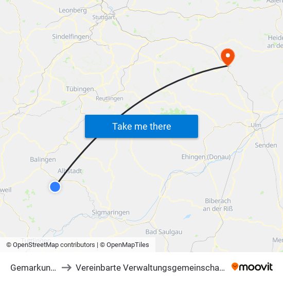 Gemarkung Hossingen to Vereinbarte Verwaltungsgemeinschaft Der Stadt Geislingen An Der Steige map