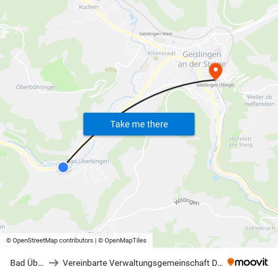 Bad Überkingen to Vereinbarte Verwaltungsgemeinschaft Der Stadt Geislingen An Der Steige map