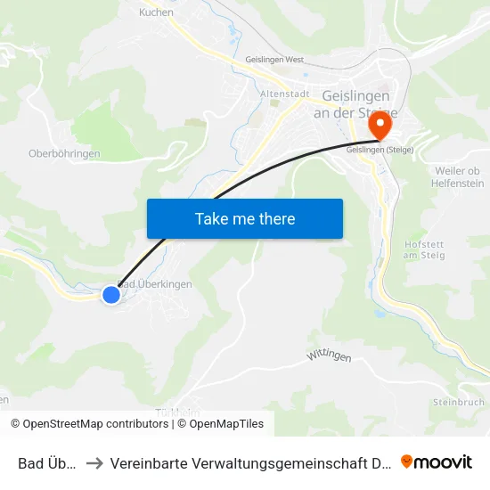Bad Überkingen to Vereinbarte Verwaltungsgemeinschaft Der Stadt Geislingen An Der Steige map
