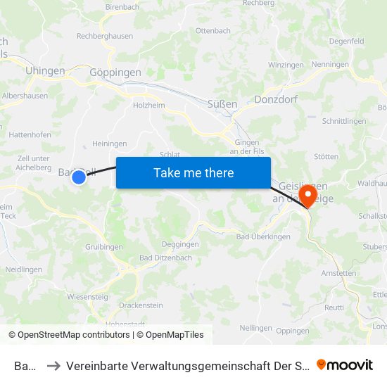 Bad Boll to Vereinbarte Verwaltungsgemeinschaft Der Stadt Geislingen An Der Steige map