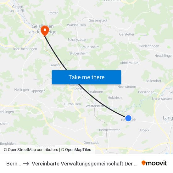 Bernstadt to Vereinbarte Verwaltungsgemeinschaft Der Stadt Geislingen An Der Steige map