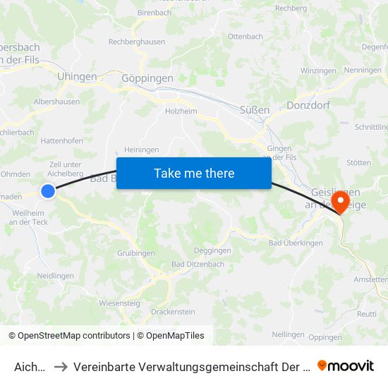 Aichelberg to Vereinbarte Verwaltungsgemeinschaft Der Stadt Geislingen An Der Steige map