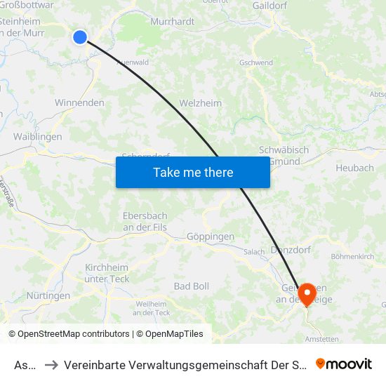 Aspach to Vereinbarte Verwaltungsgemeinschaft Der Stadt Geislingen An Der Steige map