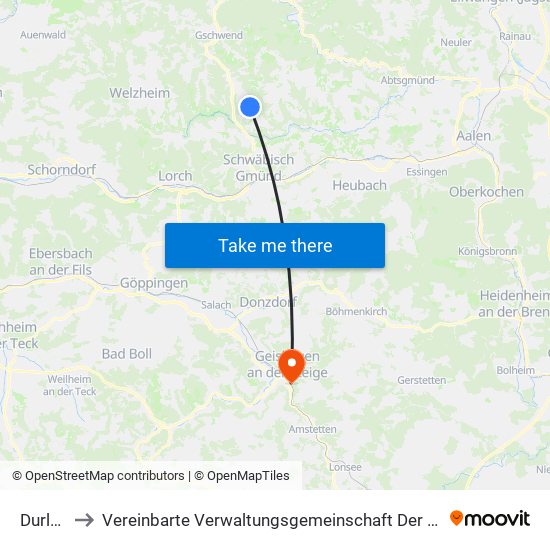 Durlangen to Vereinbarte Verwaltungsgemeinschaft Der Stadt Geislingen An Der Steige map