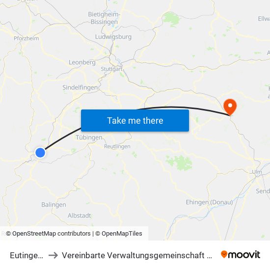 Eutingen Im Gäu to Vereinbarte Verwaltungsgemeinschaft Der Stadt Geislingen An Der Steige map