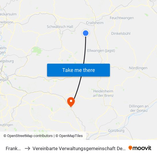 Frankenhardt to Vereinbarte Verwaltungsgemeinschaft Der Stadt Geislingen An Der Steige map