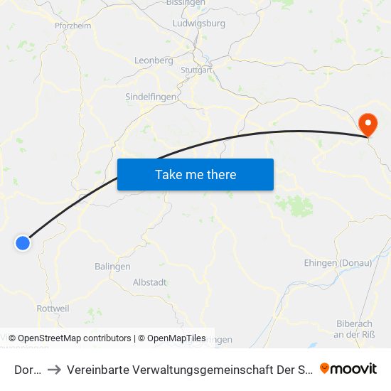 Dornhan to Vereinbarte Verwaltungsgemeinschaft Der Stadt Geislingen An Der Steige map