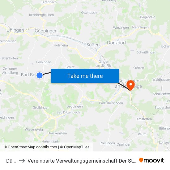 Dürnau to Vereinbarte Verwaltungsgemeinschaft Der Stadt Geislingen An Der Steige map