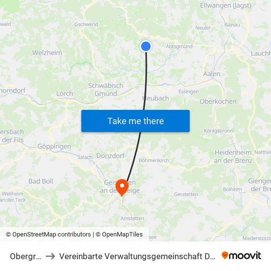 Obergröningen to Vereinbarte Verwaltungsgemeinschaft Der Stadt Geislingen An Der Steige map