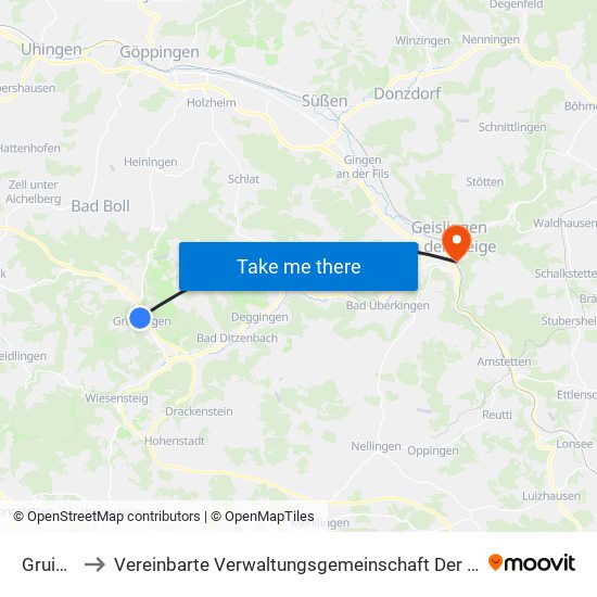Gruibingen to Vereinbarte Verwaltungsgemeinschaft Der Stadt Geislingen An Der Steige map