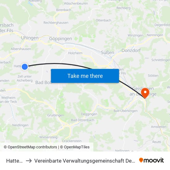 Hattenhofen to Vereinbarte Verwaltungsgemeinschaft Der Stadt Geislingen An Der Steige map