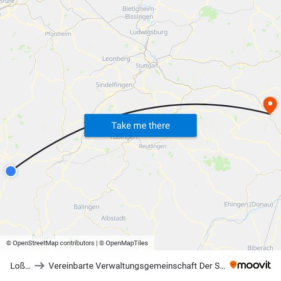 Loßburg to Vereinbarte Verwaltungsgemeinschaft Der Stadt Geislingen An Der Steige map