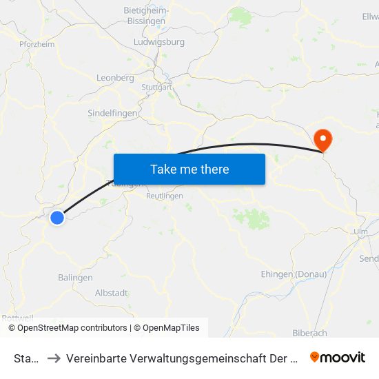 Starzach to Vereinbarte Verwaltungsgemeinschaft Der Stadt Geislingen An Der Steige map