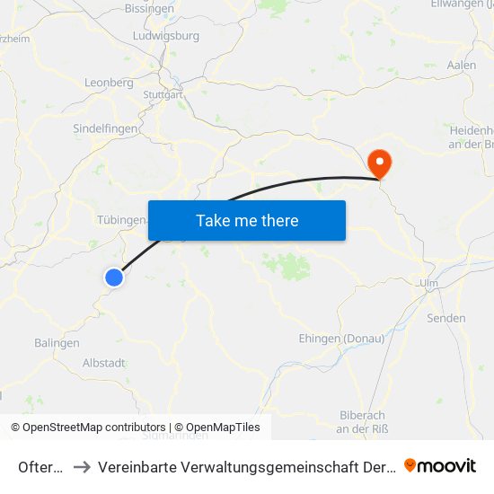 Ofterdingen to Vereinbarte Verwaltungsgemeinschaft Der Stadt Geislingen An Der Steige map