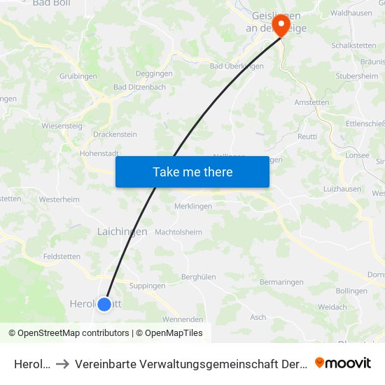 Heroldstatt to Vereinbarte Verwaltungsgemeinschaft Der Stadt Geislingen An Der Steige map