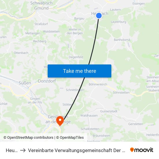 Heubach to Vereinbarte Verwaltungsgemeinschaft Der Stadt Geislingen An Der Steige map