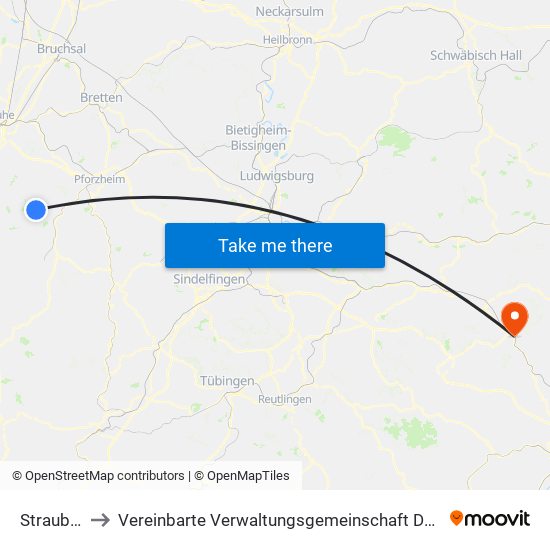 Straubenhardt to Vereinbarte Verwaltungsgemeinschaft Der Stadt Geislingen An Der Steige map
