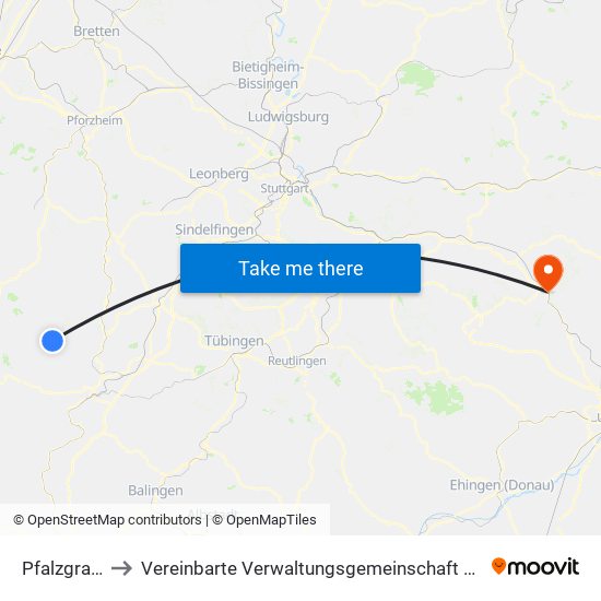 Pfalzgrafenweiler to Vereinbarte Verwaltungsgemeinschaft Der Stadt Geislingen An Der Steige map