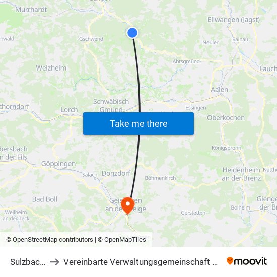 Sulzbach-Laufen to Vereinbarte Verwaltungsgemeinschaft Der Stadt Geislingen An Der Steige map