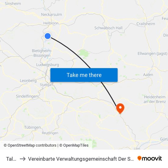 Talheim to Vereinbarte Verwaltungsgemeinschaft Der Stadt Geislingen An Der Steige map