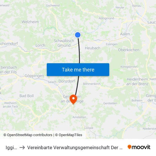 Iggingen to Vereinbarte Verwaltungsgemeinschaft Der Stadt Geislingen An Der Steige map