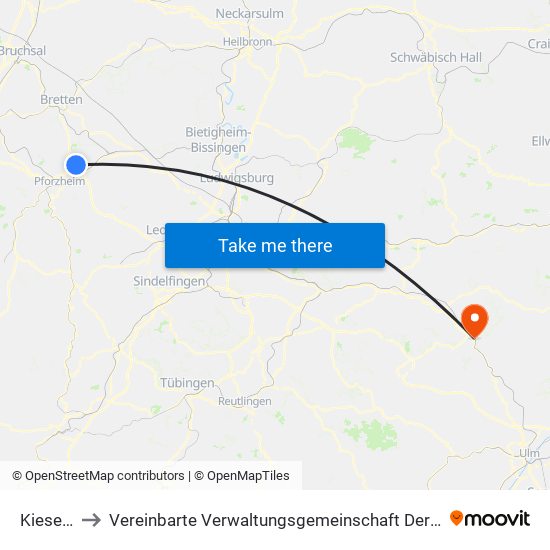 Kieselbronn to Vereinbarte Verwaltungsgemeinschaft Der Stadt Geislingen An Der Steige map