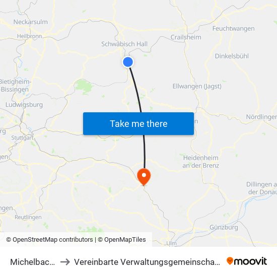 Michelbach An Der Bilz to Vereinbarte Verwaltungsgemeinschaft Der Stadt Geislingen An Der Steige map
