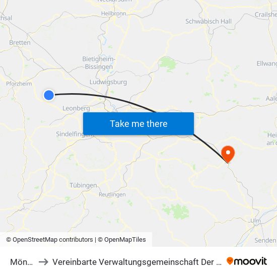 Mönsheim to Vereinbarte Verwaltungsgemeinschaft Der Stadt Geislingen An Der Steige map