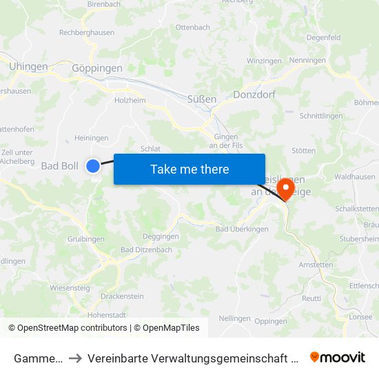 Gammelshausen to Vereinbarte Verwaltungsgemeinschaft Der Stadt Geislingen An Der Steige map