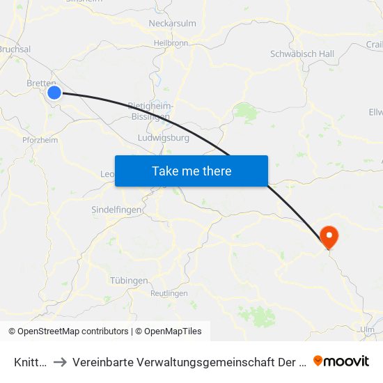 Knittlingen to Vereinbarte Verwaltungsgemeinschaft Der Stadt Geislingen An Der Steige map