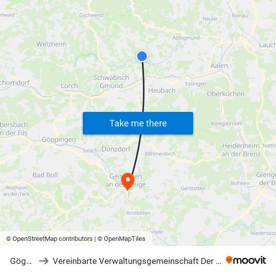 Göggingen to Vereinbarte Verwaltungsgemeinschaft Der Stadt Geislingen An Der Steige map