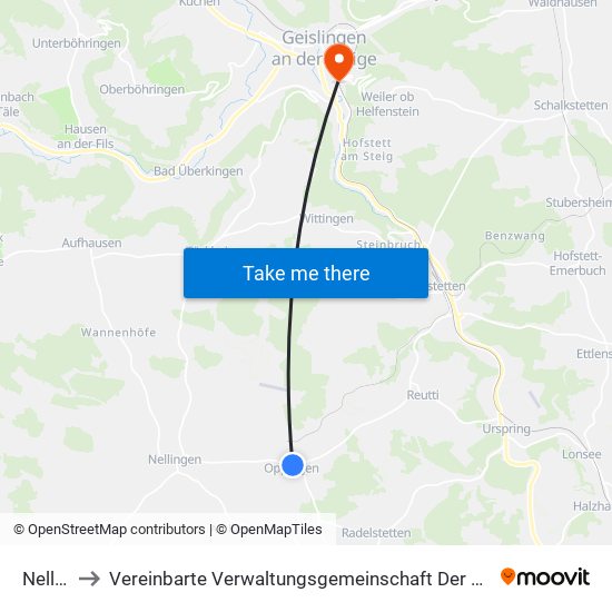 Nellingen to Vereinbarte Verwaltungsgemeinschaft Der Stadt Geislingen An Der Steige map
