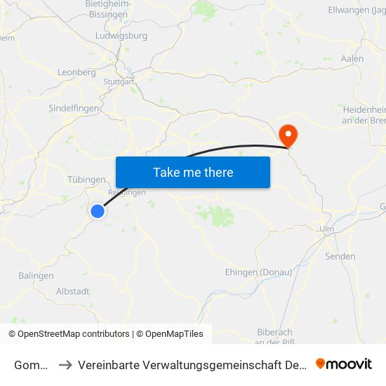 Gomaringen to Vereinbarte Verwaltungsgemeinschaft Der Stadt Geislingen An Der Steige map
