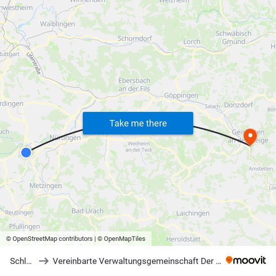 Schlaitdorf to Vereinbarte Verwaltungsgemeinschaft Der Stadt Geislingen An Der Steige map