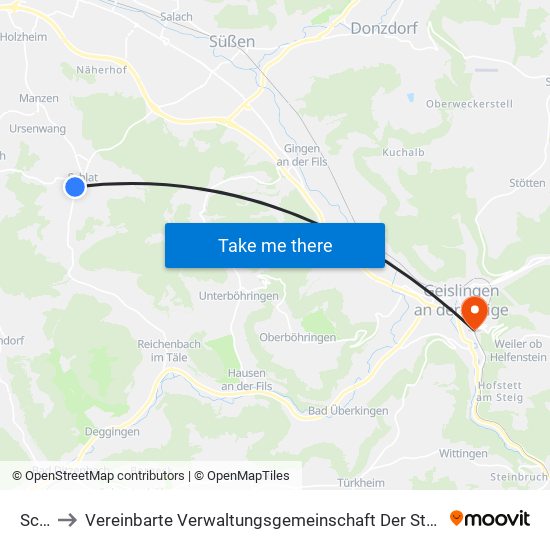 Schlat to Vereinbarte Verwaltungsgemeinschaft Der Stadt Geislingen An Der Steige map